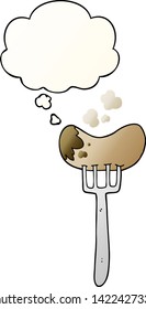cartoon sausage and fork with thought bubble in smooth gradient style