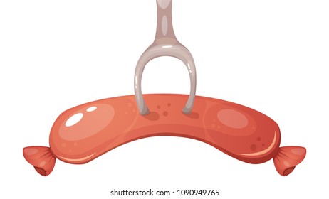 Cartoon sausage illustration on the white. Vector eps 10