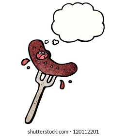 salchicha de dibujos animados en el tenedor