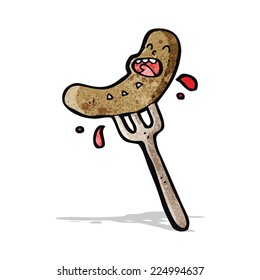 salchicha de dibujos animados en el tenedor