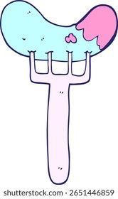 salsicha de desenho animado no garfo em cor neon brilhante