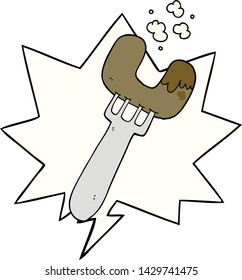 cartoon sausage on fork with speech bubble