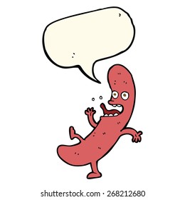 cartoon sausage with speech bubble
