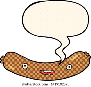 salchicha de dibujos animados con burbuja de habla en el estilo de un libro de historietas