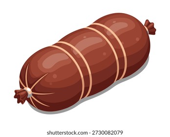 Salsicha de desenho animado com laços de cordas isolados no fundo branco