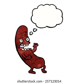 salchicha de dibujos animados con burbuja de pensamiento
