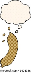 cartoon sausage with thought bubble in comic book style