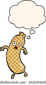 cartoon sausage with thought bubble in comic book style