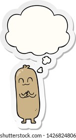cartoon sausage with thought bubble as a printed sticker