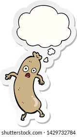 cartoon sausage with thought bubble as a printed sticker