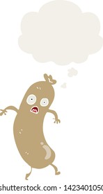 cartoon sausage with thought bubble in retro style