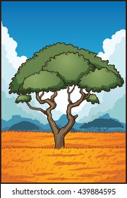 Cartoon savanna landscape. Vector clip art illustration with simple gradients. Some elements on separate layer. 