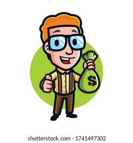 Cartoon Saving Geek Mascot Logo