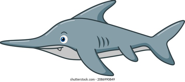 Cartoon saw fish on white background