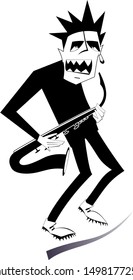 Cartoon saxophonist illustration Expressive saxophonist is playing music with great inspiration black on white illustration
