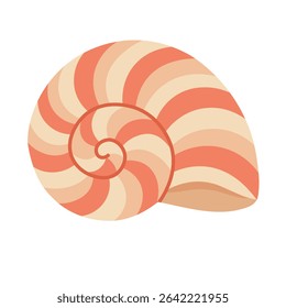 Cartoon scallop shell with striped pattern. Flat vector illustration in soft marine color palette.
