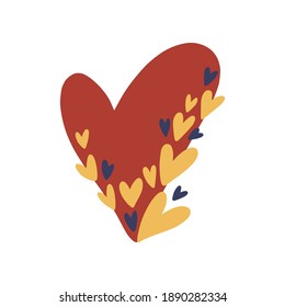 Cartoon Scandinavian Vector Red Heart. Hand drawn valentines, day symbol.