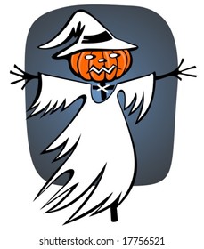 Cartoon scarecrow on a dark background. Halloween illustration.