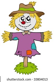 Cartoon scarecrow on white background - vector illustration.