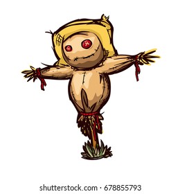 Cartoon scarecrow in the style of colored doodle