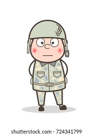 Cartoon Scared Army Man Face Expression Vector Illustration