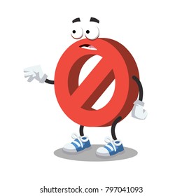 cartoon scared ban sign on white background