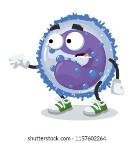 cartoon scared basophil cell mascot in sneakers on a white background