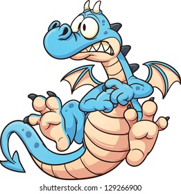 Cartoon scared blue dragon. Vector clip art illustration with simple gradients. All in a single layer.