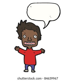 cartoon scared boy with speech bubble