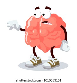 cartoon scared brain in sneakers on a white background