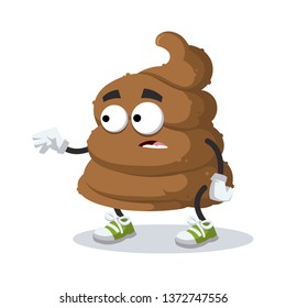 cartoon scared brown piece of shit poop mascot in sneakers on a white background