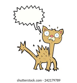 cartoon scared cat with speech bubble