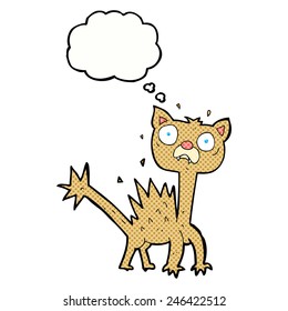 cartoon scared cat with thought bubble