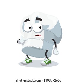 cartoon scared chef cook hat baker cap mascot in sneakers on a white background