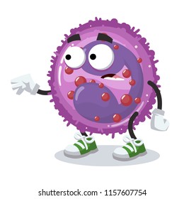 cartoon scared eosinophil cell mascot in sneakers on a white background