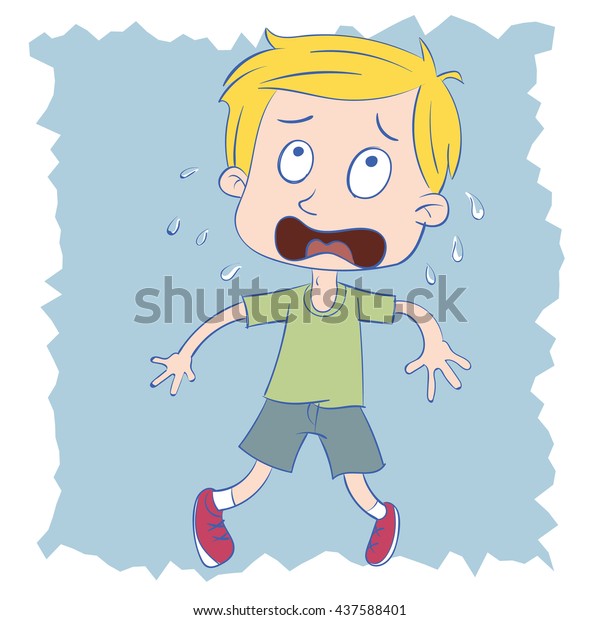 Cartoon Scared Kid Standing Against Wall Stock Vector (Royalty Free ...