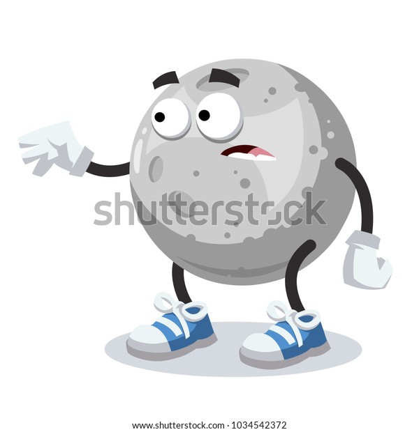 cartoon scared moon mascot in sneakers on a\
white background