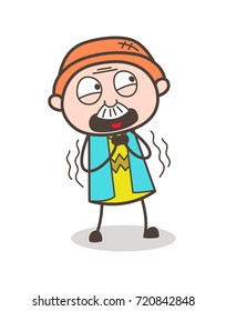 Cartoon Scared Old Man Shivering Vector Illustration