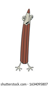 Cartoon scared pencil. Vector illustration on a white background.