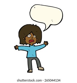 cartoon scared person with speech bubble