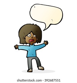 cartoon scared person with speech bubble