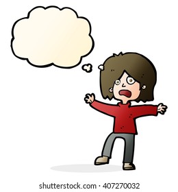 cartoon scared person with thought bubble