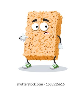 cartoon scared ramen instant noodles mascot in sneakers on a white background