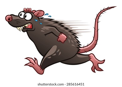 Cartoon Scared Rat Escapes From Something.