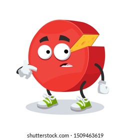 cartoon scared red head of cheese mascot in sneakers on a white background