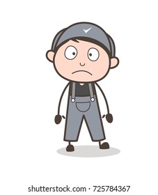 Cartoon Scared Service Boy Face Expression Vector Illustration