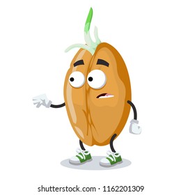 cartoon scared sprouted wheat seed mascot on a white background