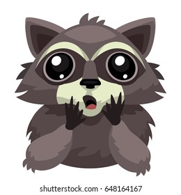Cartoon scared, surprised raccoon character