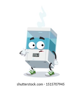 cartoon scared white electronic air humidifier mascot in sneakers on a white background