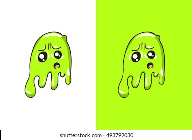 Cartoon Scares Emoji in Ghost Style .  Green/parrot color Vector Illustration